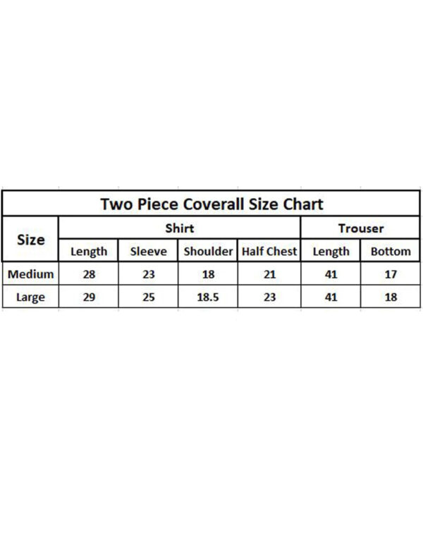 two piece size chart